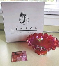 Vintage Fenton Ruby Red Glass Ruffled Compote Dish Pedestal Candy Bowl Trinkets  picture