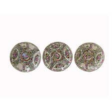 Set 3 Chinese Oriental Canton Porcelain Flowers Graphic Display Plate ws3868 picture