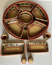 Mexican Talavera Pottery Appetizer Serving Set Salt/Pepper And Extras 13 Pieces picture
