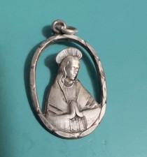 Vintage Sterling Silver Virgin Mary Sacred Heart Jesus Catholic Medal Pendant picture