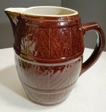 Vintage Brown Art Pottery Ceramic Barrel Jug Glazed Pitcher 8.5