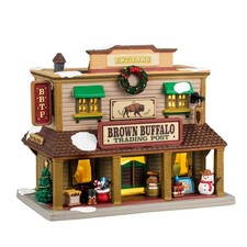 Lemax Vail Village Brown Buffalo Trading Post with Festive Decors 45230 picture