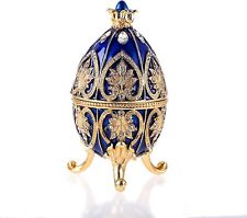 Bejeweled Blue Faberge Egg Hinged Metal Enameled Crystal Trinket box Classic picture