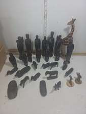 Vintage African Hand Carved Wooden Animals + People Lot Lion Rhino + More TD62D picture