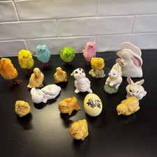 Vintage Easter Lot  Of 18 Ceramic Chenille Bunnies Chicks Ducks & Egg picture