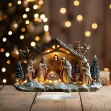 Lighted Nativity Scene Christmas Decor, Jesus Birth Holy Family Figurine Set New picture