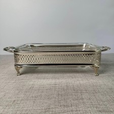Vintage Anchor Hocking 1 Qt Casserole Silverplate Holder Footed Server picture