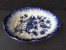 C. 1890 STAFFORDSHIRE SMITH & BINNALL BLUE & WHITE FLORAL OVAL VEGETABLE SERVING picture