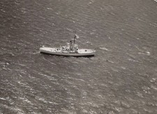 CREASES 1940s US Navy Ship Warship Vessel Aerial View Ocean Military Maritime picture