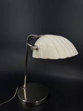 Vintage Art Deco Ribbed White Ceramic Desk Lamp Chrome Base 14.5