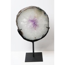 Blue Banded Agate Amethyst Portal Slice on Stand | Brazilian Crystal Decor picture