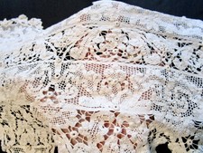 Antique 1900 Hand Made Renaissance Tape Lace Panel, 13x54