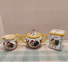 Early Provincial Rooster And Roses Handpainted Japan Creamer Sugar Clove... picture