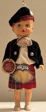 Vintage Scottish Doll Tartan Kilt Sporran Fur Tam Feather Lace Jabot Sleepy Eyes picture