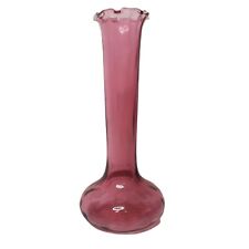 VINTAGE CRANBERRY BALL BUD VASE SCALLOPED EDGE HAND BLOWN RIDGED 7 INCHES TALL picture