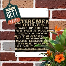 Retirement Rules Relax Every Day Sign 8x12 Funny Pensioner Metal Tin Sign Plaque picture