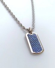 Pavé Blue Sapphire Dog Tag Pendant 24