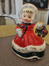 Vintage Norcrest Christmas Shopper Girl Figurine w/Holly Leaf Basket Japan #F188 picture
