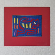 Mola Textile Art Panel Iguana Matted Vintage 10X8.5 Kuna Panama Hand Crafted picture