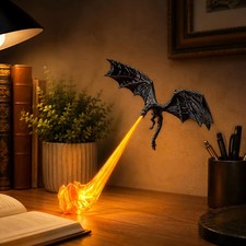 3D Flying Dragon Bookshelf Nook Light, Library Lantern Decor Flame Orange picture