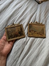 Vintage Miniature Landscape Prints Pair Ornate Gold Gilt Baroque Two Frames picture
