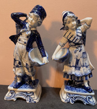 PAIR Rauenstein Thuringia Antique Porcelain Spill Holder  Delft Dutch Figures picture