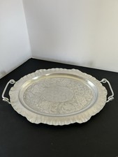 VTG Cromwell Hand Wrought Aluminum Tray w/ Handles Fruit & Floral Design 18