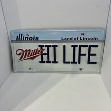 Vintage 90's Miller High Life Beer Illinois Land of Lincoln License Plate Sign picture