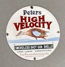 VINTAGE 12” PETERS AMMUNITION GUN PORCELAIN SIGN CAR GAS OIL TRUCK MOTORCYCLE picture