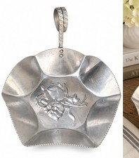 Vintage NASCO Italy Aluminum Rose Serving Dish 7.5” Floral Leaf Handle MCM picture