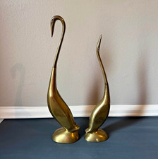 Pair Vintage Mid Century Brass Heron Statues - 17” and 14” picture