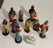 Vintage Small Ceramic Hand-Painted Nativity Set 9 Pc Mary Joseph Wise Men picture
