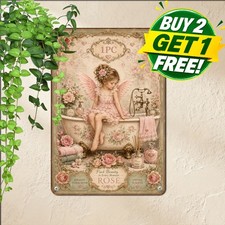 Angelic Rose Girl Metal Sign Vintage Romantic Bedroom Wall Decor Plaque picture