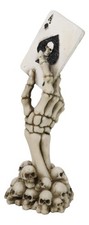 Gothic Skeleton Hand With Skull Ace of Spades Card On Ossuary Graveyard Figurine picture