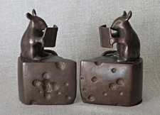 SPI Vintage set cast bronze or brass mice/mouse reading on cheese wedges, patina picture