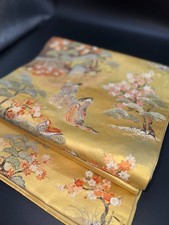 Japanese Fukuro Obi with Imperial Court Scene and Floral Motifs Made in Japan picture