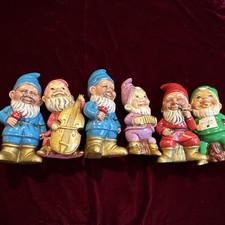 Vtg Dickson Japan Musical Gnomes Elves Figurines Set 7 Papier Mache Reclining  picture