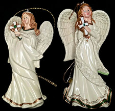 VTG 2000s Hawthorne Village Emerald Elegance Angel Christmas Ornament Set picture