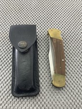Vintage BUCK 110 4 Dot Folding Hunter Pocket Knife 1981-86 Buck Leather  Sheath picture
