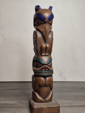 Handpainted Wooden Alaskan Totem Raven Statue picture