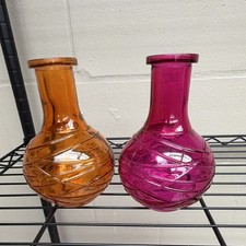 Vintage Mid-Century Modern Raised Swirl Glass Bud Vases - Matching 2-Piece Set picture