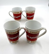 Set of 4 SCRABBLE LOVERS Coffee Cocoa Tea Mugs Hasbro Collectible  10oz picture