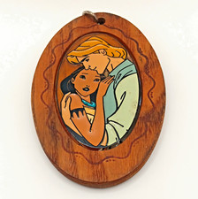 Vintage 1995 Disney Pocahontas & John Smith Wooden Keychain Oval Retro 90s picture