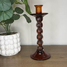Vintage Amber Glass Candlestick Holder Tall Ribbed Pedestal Candle Holder picture
