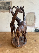 Hand Carved Wood Giraffes Kenya Artist Signed 11.5” picture