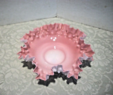 Vintage Fenton Cased Pink Hobnail Milk Glass Bowl Ruffled Rim 10