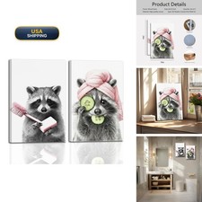Funny Raccoon Bathroom Wall Art Set of 2 - 16x24 Inches Ready to Hang picture