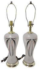 Pair of Vintage 1980's Postmodern Table Lamps Hollywood Regency Frosted Glass picture