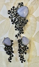 VTG Lot Of 2 Southwest Lace Agate GemStone Sterling Silver Earrings /Pendant picture