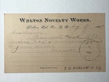 1887 Walton Delaware County NY WALTON NOVELTY WORKS Postcard Vtg J.O. Barlow Co picture